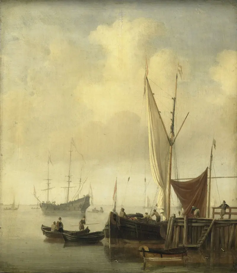 Marine scene with boats and reflections, oil painting by Willem van de Velde the Younger
