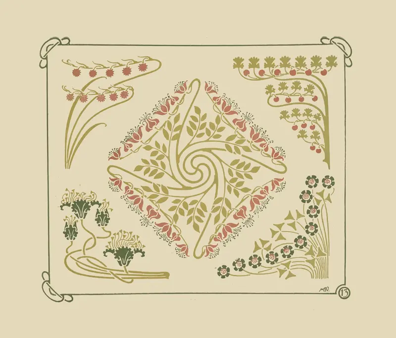Abstract design with leaf shapes, watercolor on paper by Maurice Pillard Verneuil