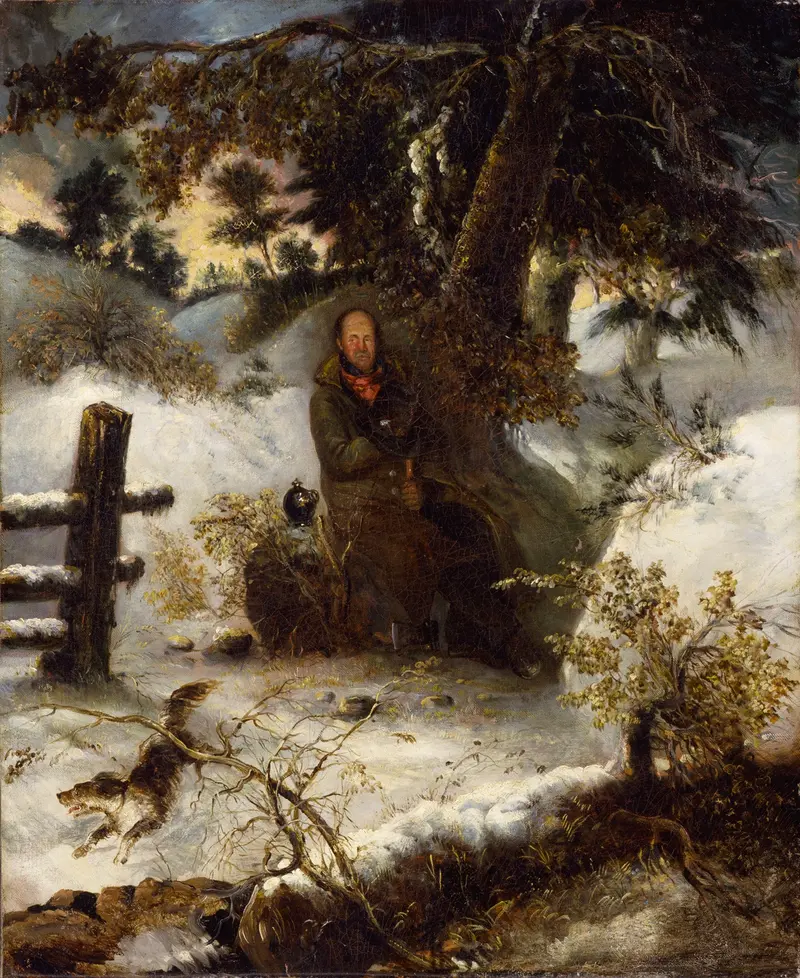The Woodchopper by George Loring Brown, oil painting depicting a solitary figure in a forest.