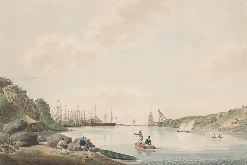 Marine scene with boats and reflections, oil on canvas by Reinier Frederik baron van Raders