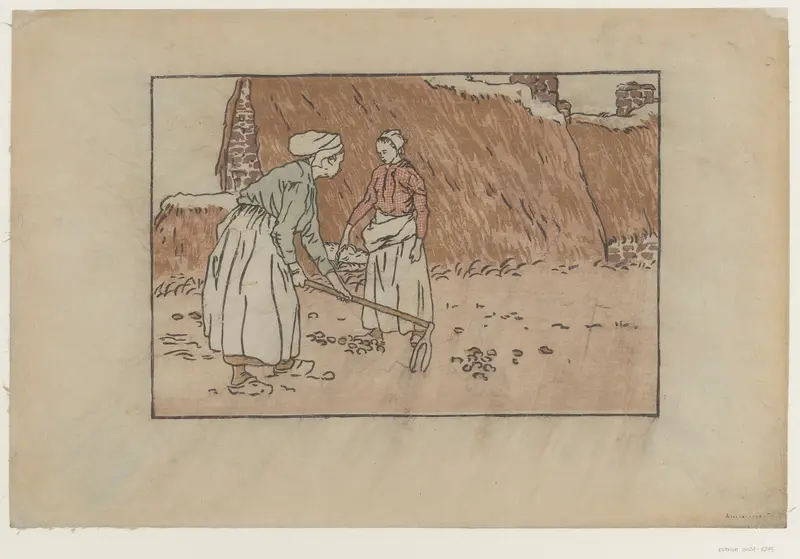 A scene depicting rural laborers in a field, showcasing the beauty of nature.