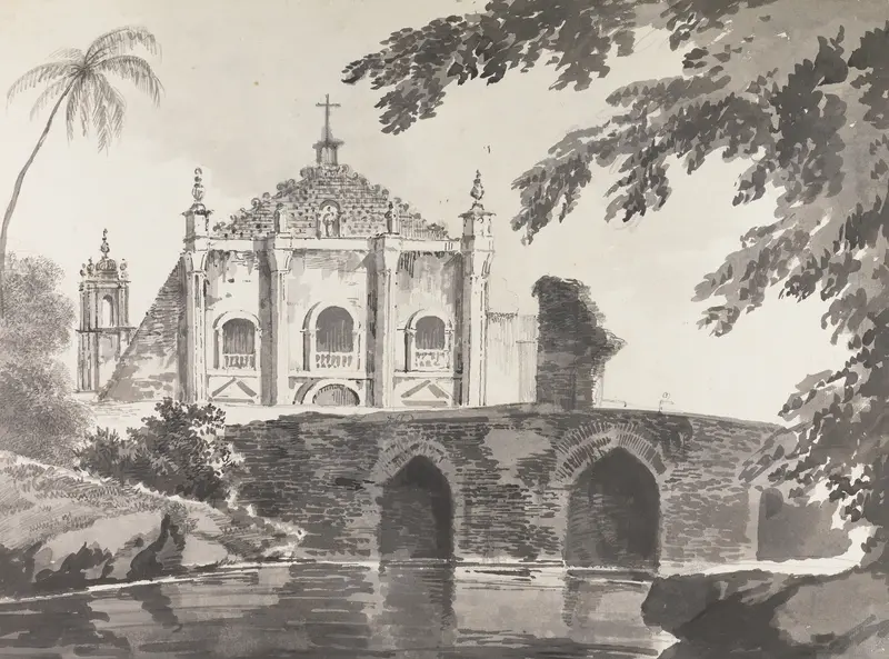 Drawing by William Hodges depicting a landscape with architecture, 1780-1788