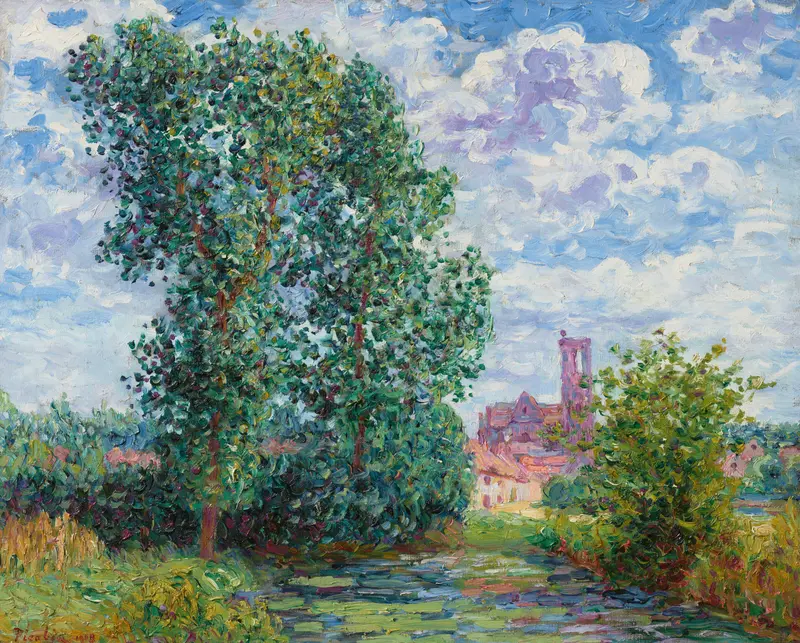 Landscape with sunlight breaking through storm clouds, oil painting by Francis Picabia