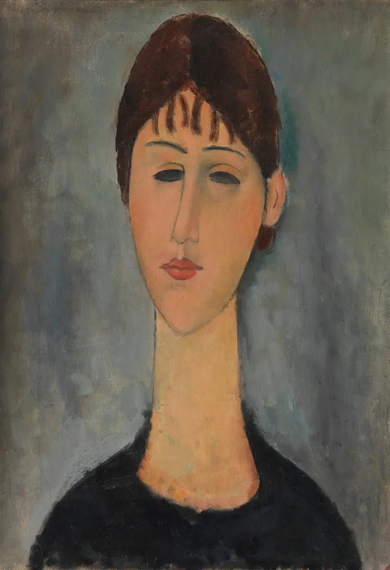 Amedeo Modigliani's 'Young Woman' features an elongated face and serene expression.