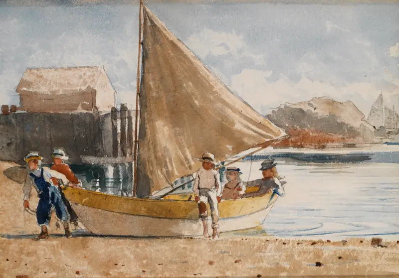 Marine scene with figures in water, oil painting by Winslow Homer