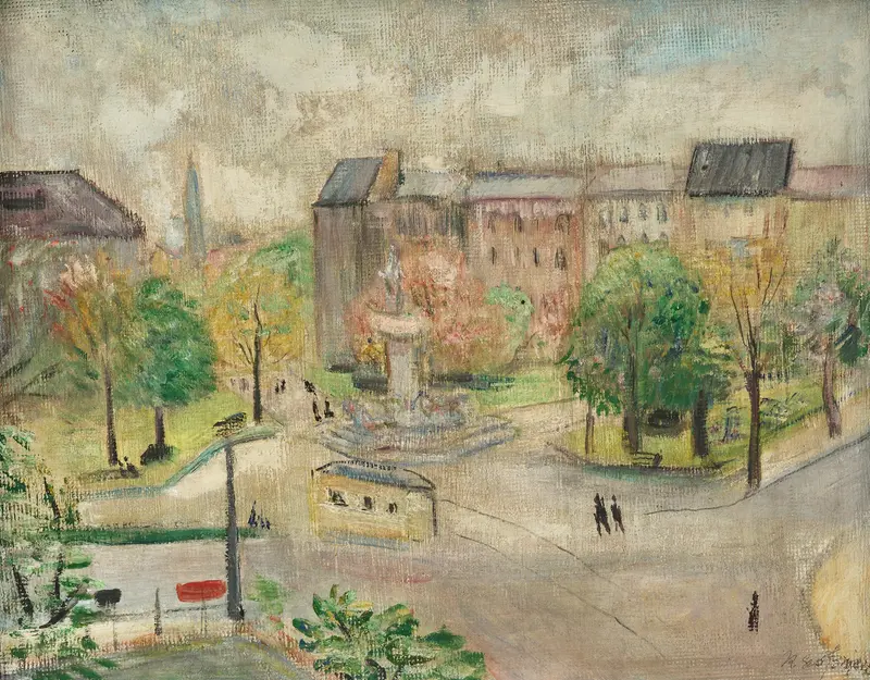 Lützowplatz by Rudolf Grossmann, oil on canvas depicting vibrant urban life.