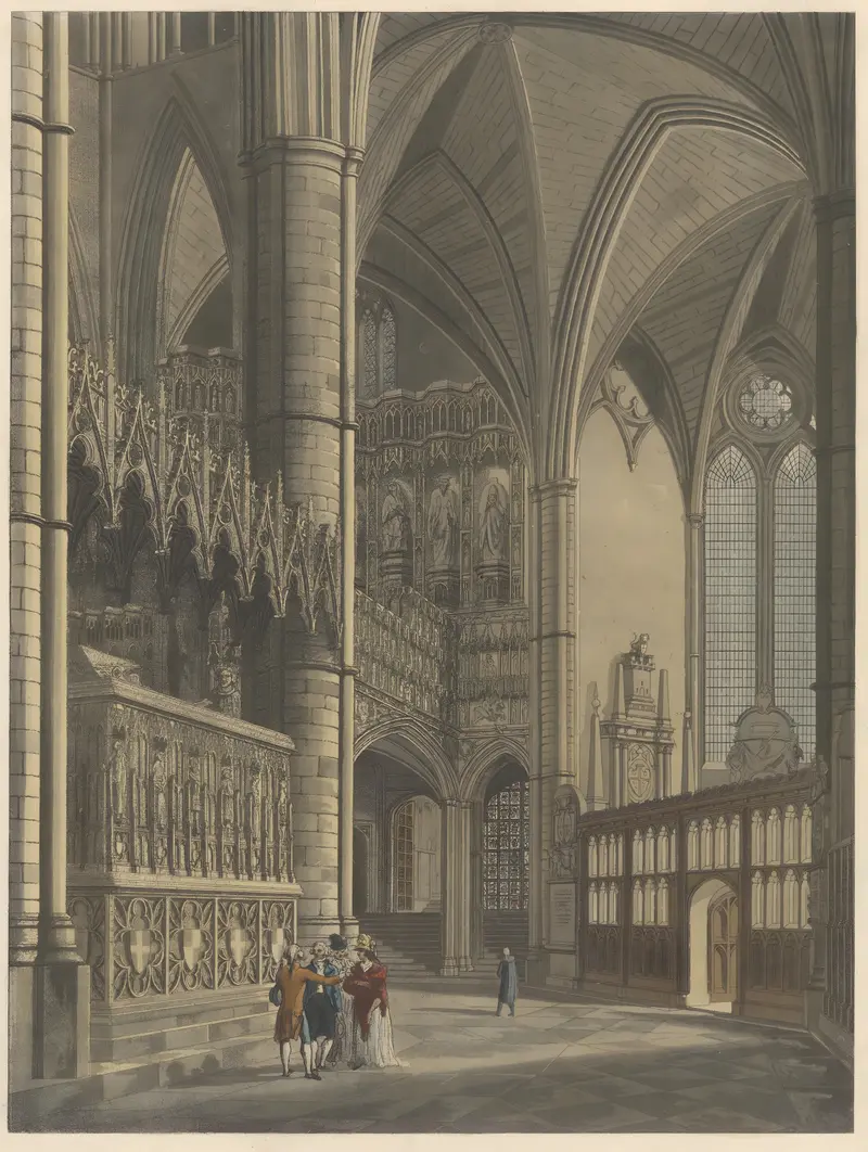 Watercolour by Thomas Malton depicting a chapel archway with intricate carvings