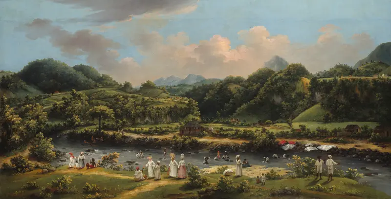Landscape with river and greenery, oil on canvas by Agostino Brunias