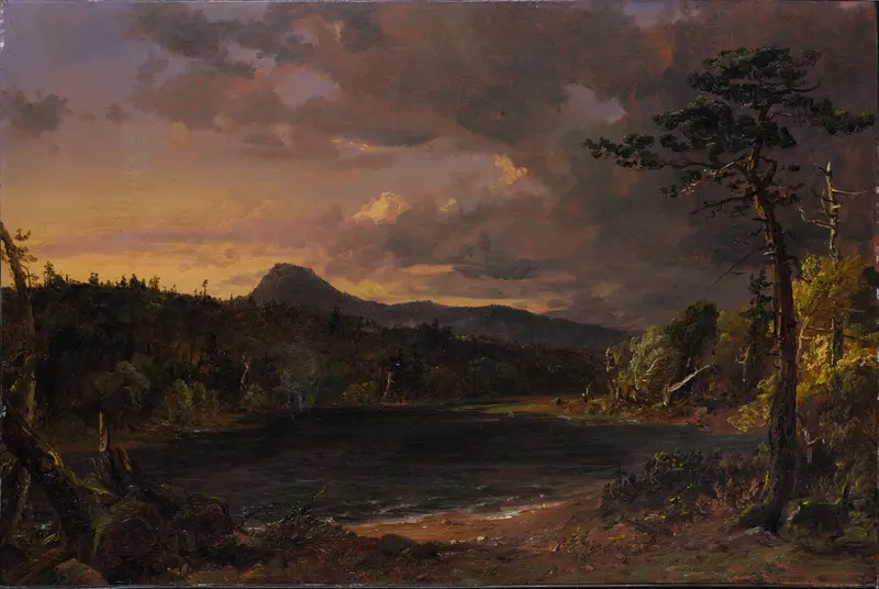 Catskill Creek by Jasper Francis Cropsey, oil on canvas depicting a serene landscape with reflections.