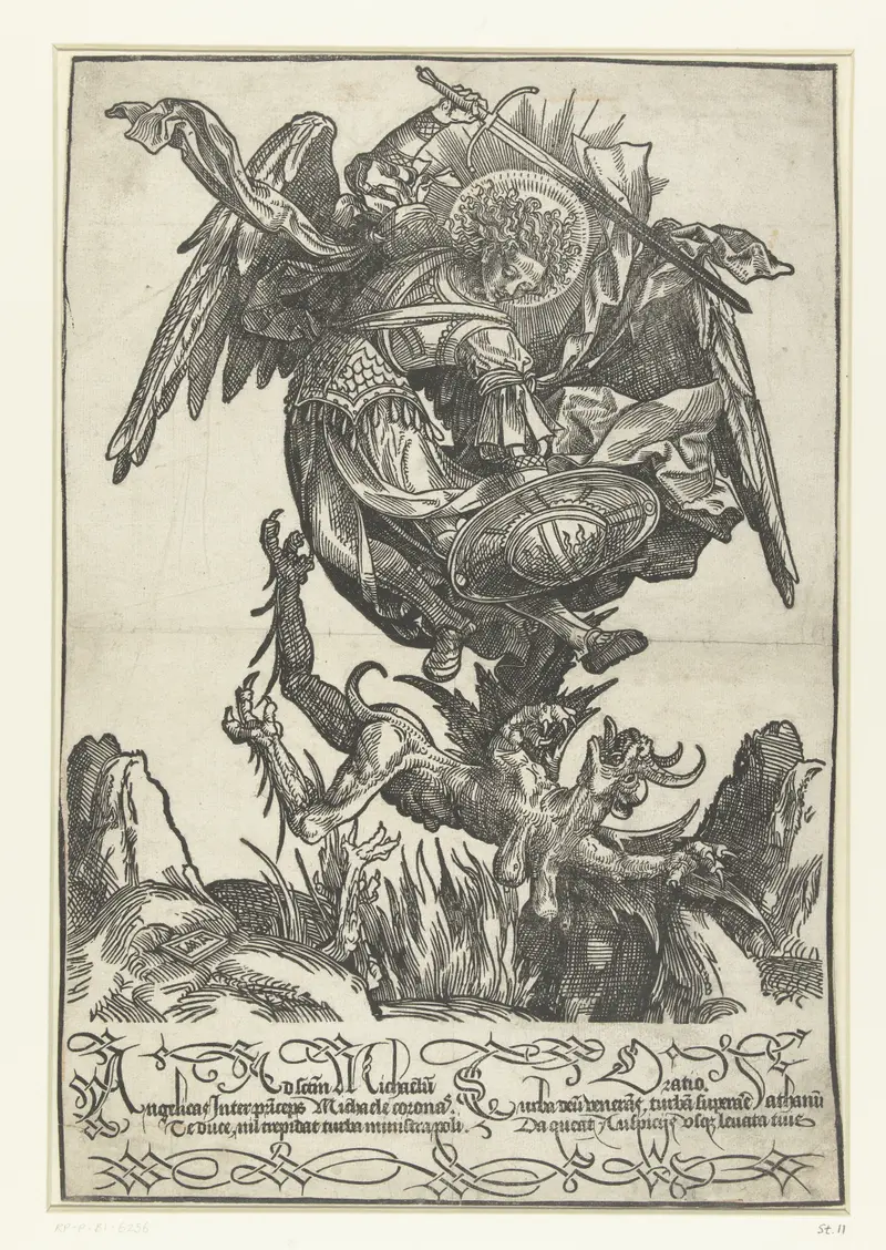 Saint Michael in armor, created by Jacob Cornelisz van Oostsanen, paper medium.