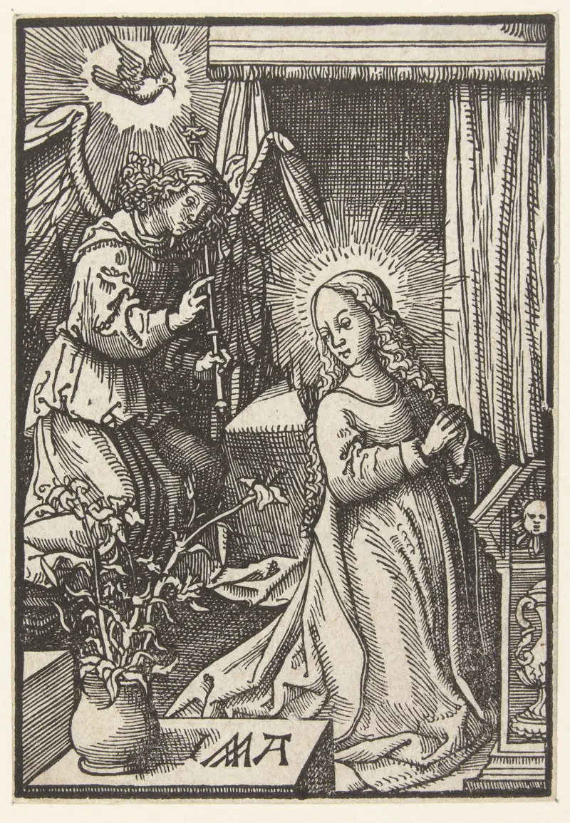 Aankondiging by Jacob Cornelisz van Oostsanen, paper artwork depicting the Virgin Mary in light