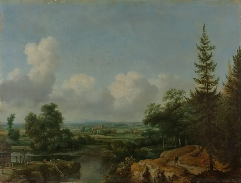 Swedish Landscape by Allaert van Everdingen, oil painting depicting serene hills and water.