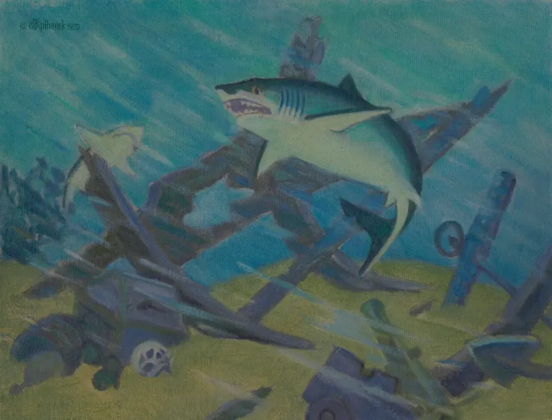A contemporary marine painting by James C. Kulhanek titled 'Fathoms'.