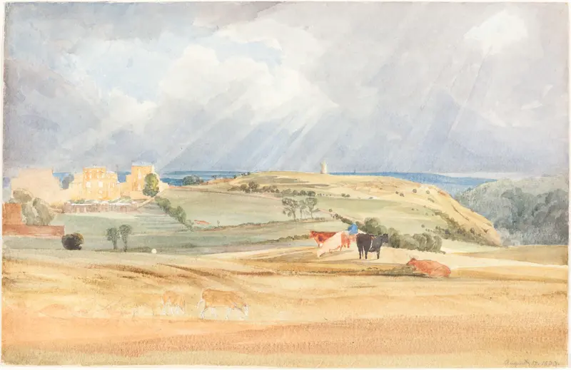 Landscape with Cattle by Rev. James Bulwer, oil painting depicting rolling hills and grazing cattle