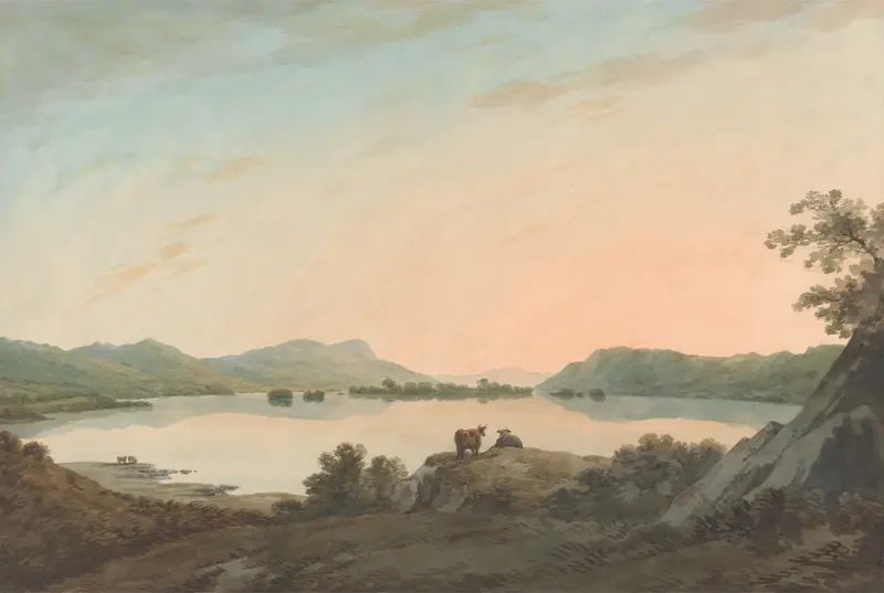 Lake Windermere from Calgarth with Belle Isle, oil painting by John Warwick Smith