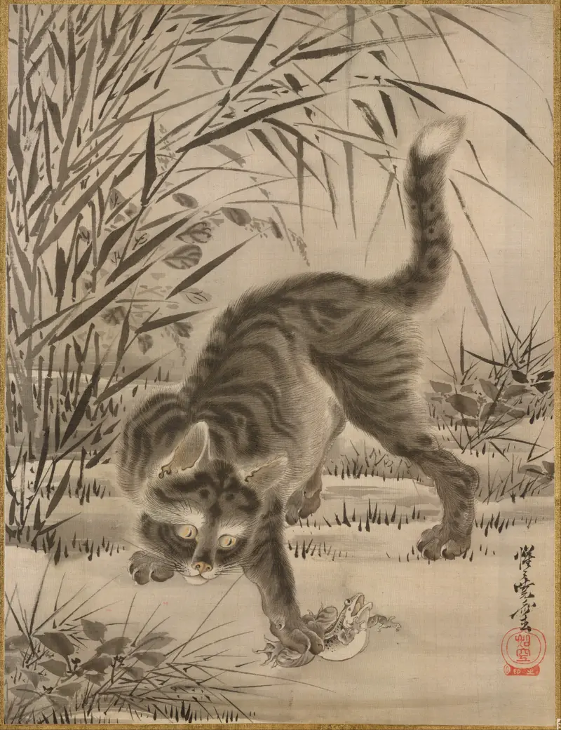 Cat Catching a Frog by Kawanabe Kyôsai