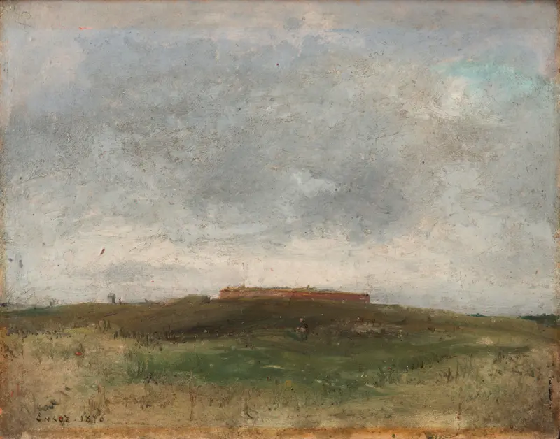Fort Napoleon by James Ensor, oil on canvas, depicts a fortress beneath a stormy sky.