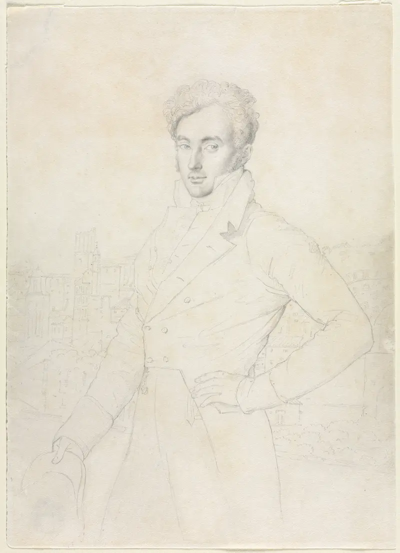 Portrait of a young man with the Turris Comitum in the background.