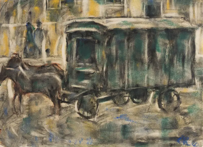 Figurative expressionism by Christian Rohlfs, Möbelwagen, depicting a silhouette and wagon.