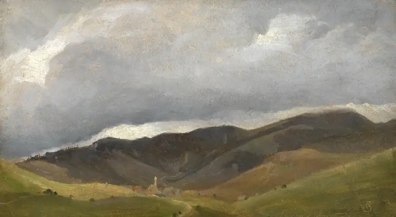Landscape with mountains and stormy skies, oil painting by Eugen Bracht