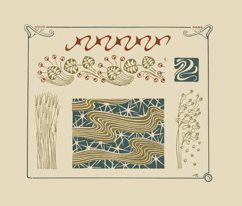 Abstract design featuring grasses and leaves, ink on paper by Maurice Pillard Verneuil