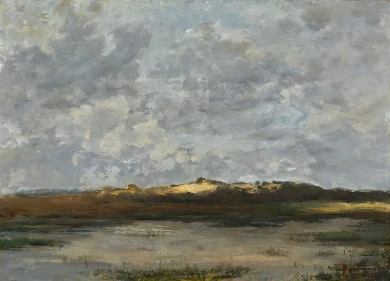 Beach by Pericles Pantazis, oil painting depicting a serene beach scene with gentle waves and soft sand.