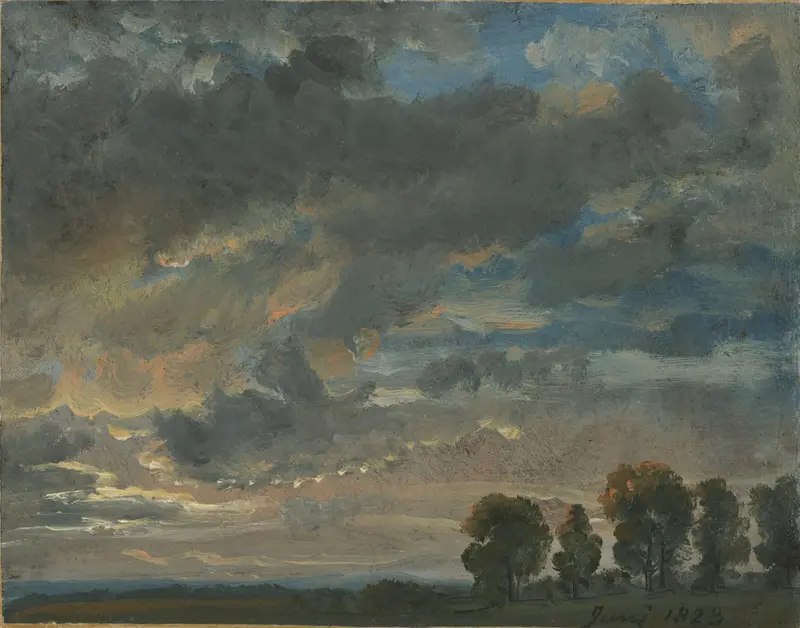 Clouds in the Evening, oil on canvas by Johan Christian Dahl, depicting a twilight landscape.