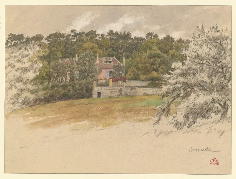 Watercolour by Henri Rivière depicting a river through lush greenery and trees.