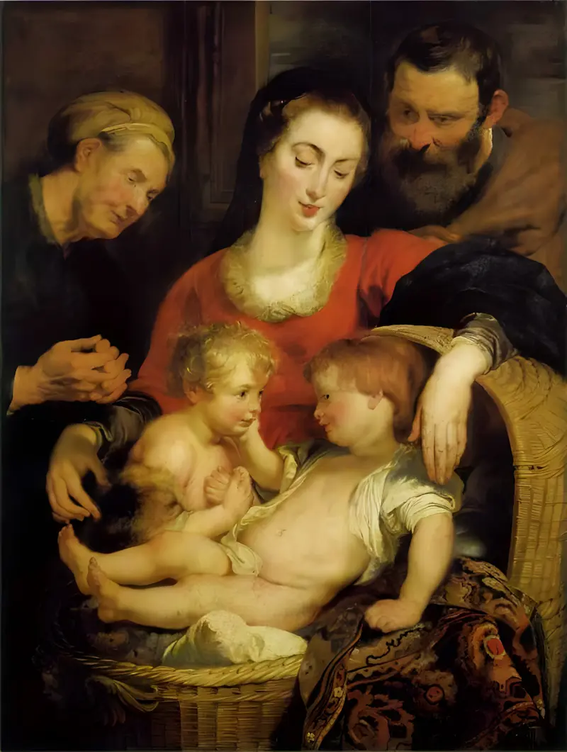 Madonna of the Basket by Peter Paul Rubens depicts the Virgin Mary and the Christ Child in a tender domestic scene.