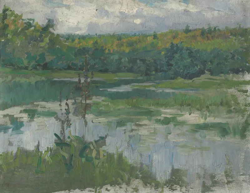 Stream by Maria Yakunchikova, depicting a luminous stream in a vibrant landscape, oil painting