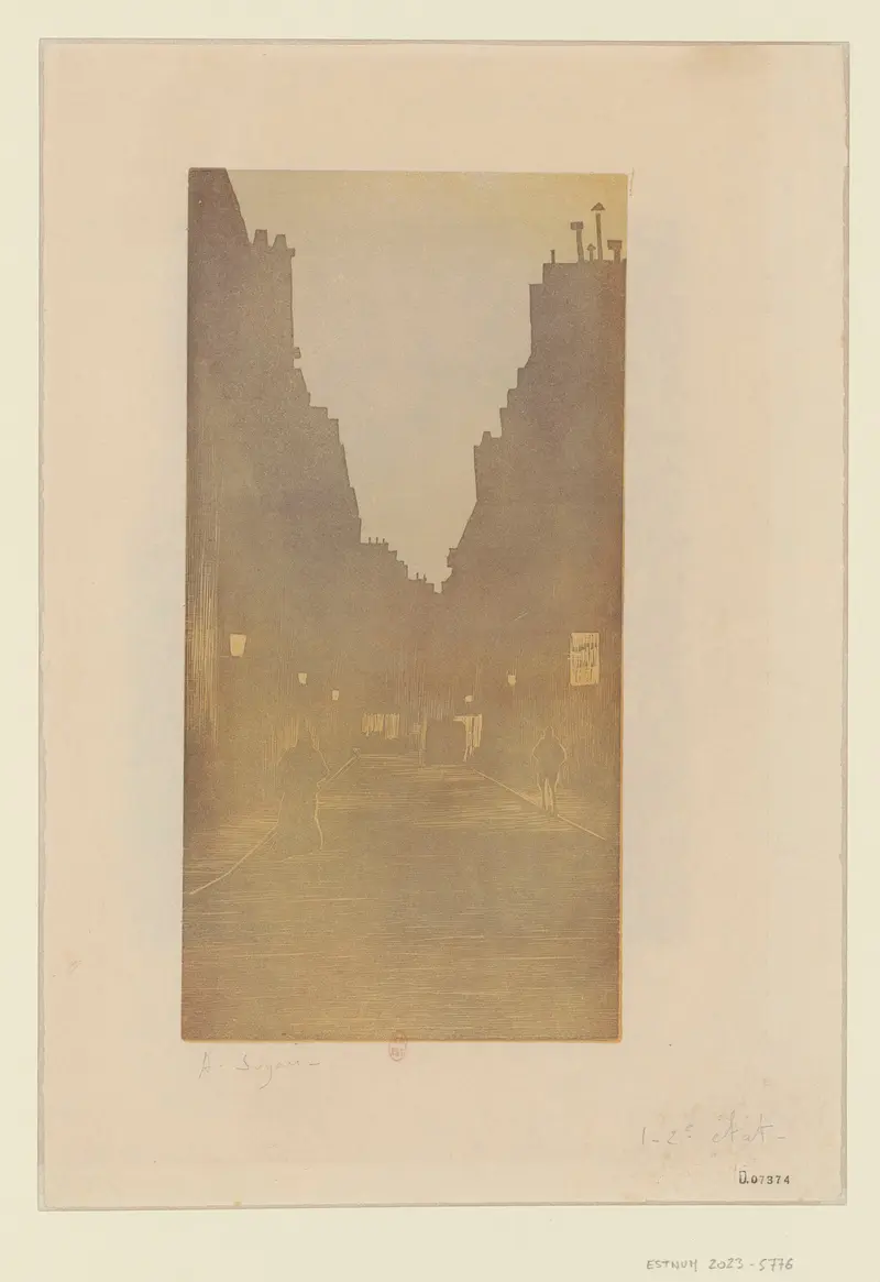 Impressionist landscape by Amédée Joyau, depicting twilight in Paris
