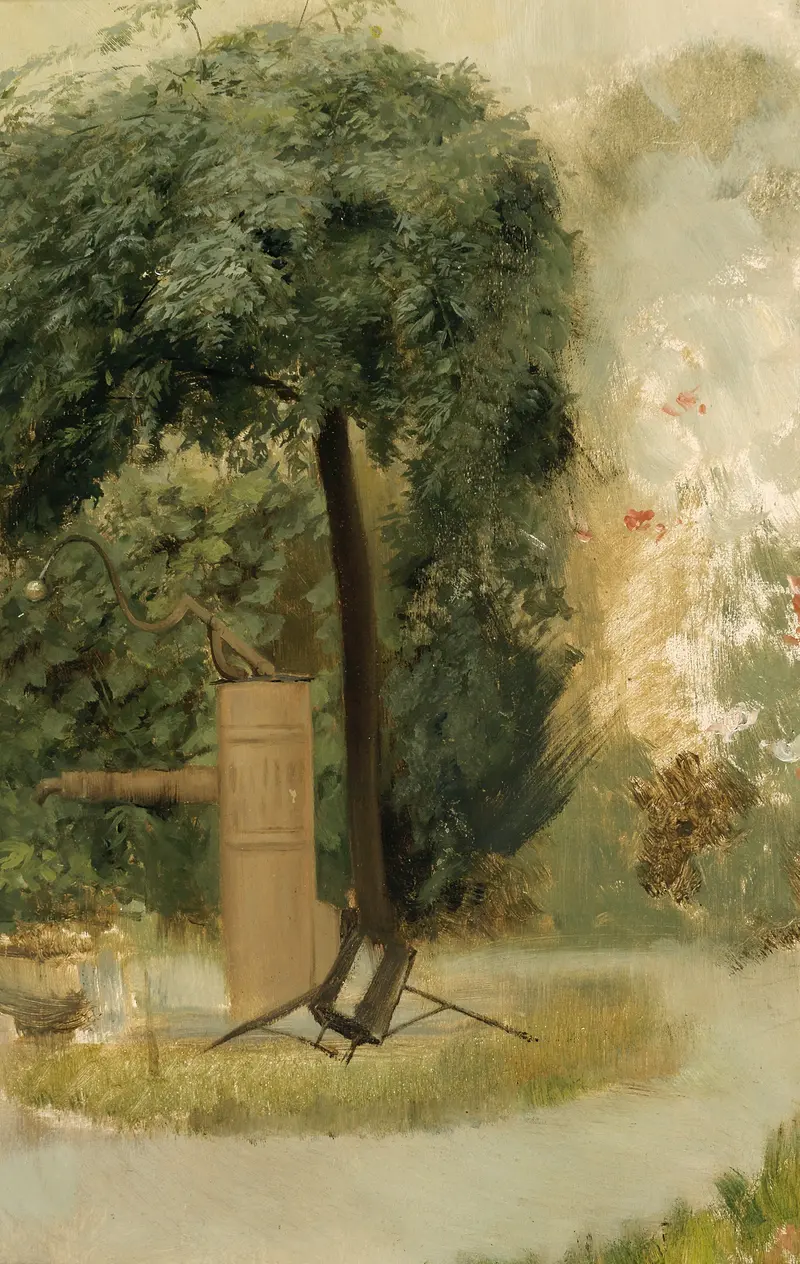 Landscape by Marie Egner, oil painting depicting hills and sky.
