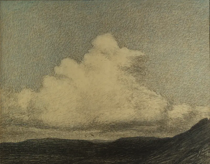 Rising Clouds by Karl Nordström, oil painting depicting swirling clouds in a landscape.