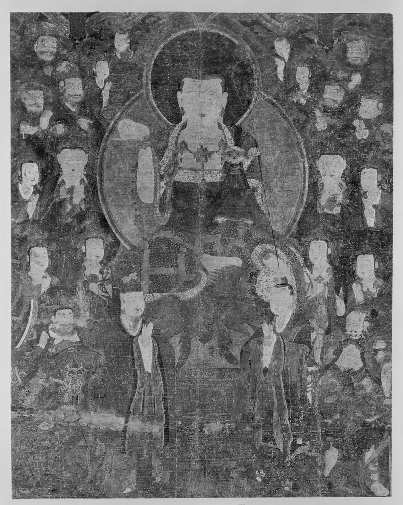 Ksitigarbha Bodhisattva with Assembly, silk by Korea