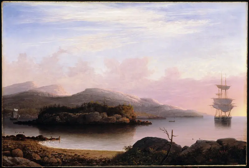 Oil on canvas by Fitz Henry Lane depicting a tranquil ocean landscape
