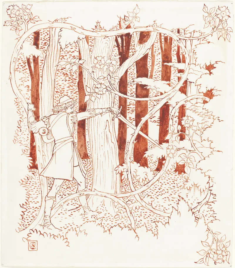 A painting depicting a whimsical scene of a prince in a forest.
