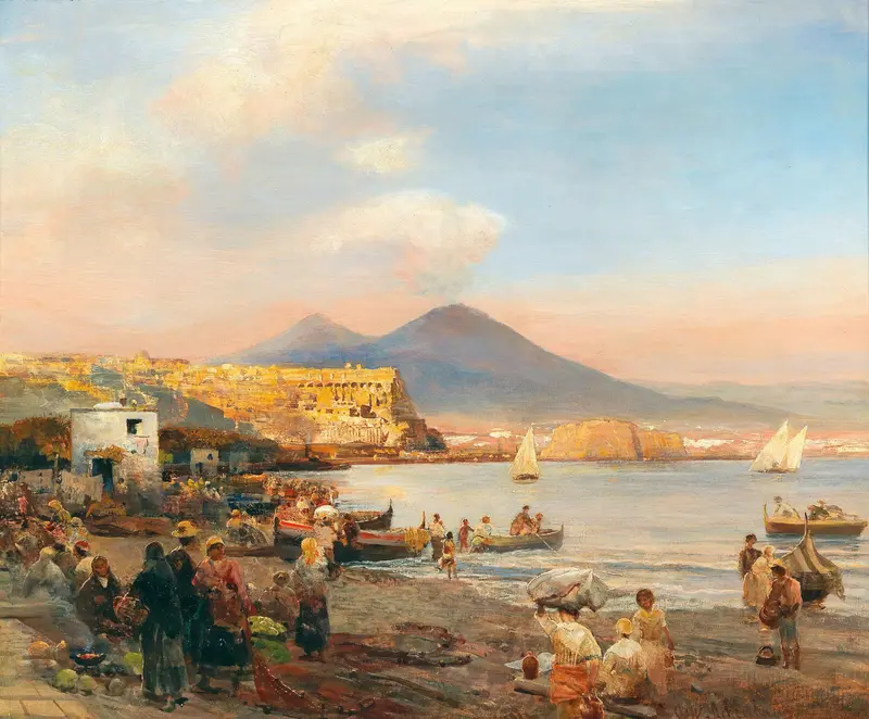 Sunset over the Bay of Naples, oil on canvas by Oswald Achenbach
