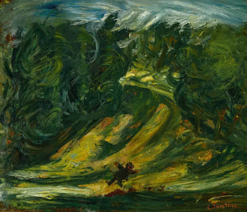 Paysage by Chaïm Soutine, oil on canvas depicting a vibrant landscape with swirling colors.