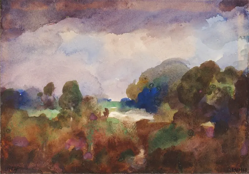 Abstract composition by William Henry Holmes, featuring vibrant colors and dynamic forms.