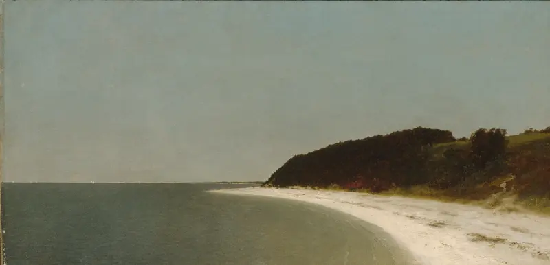 Eaton’s Neck, Long Island by John Frederick Kensett, oil painting depicting sunset over water.