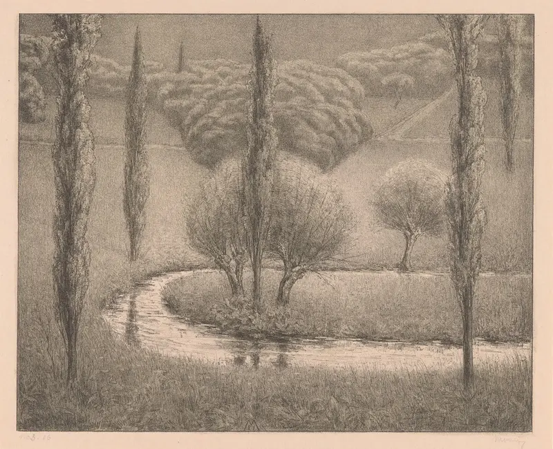 Landschap met wilgen en populieren by Simon Moulijn, oil painting depicting willows and poplars.