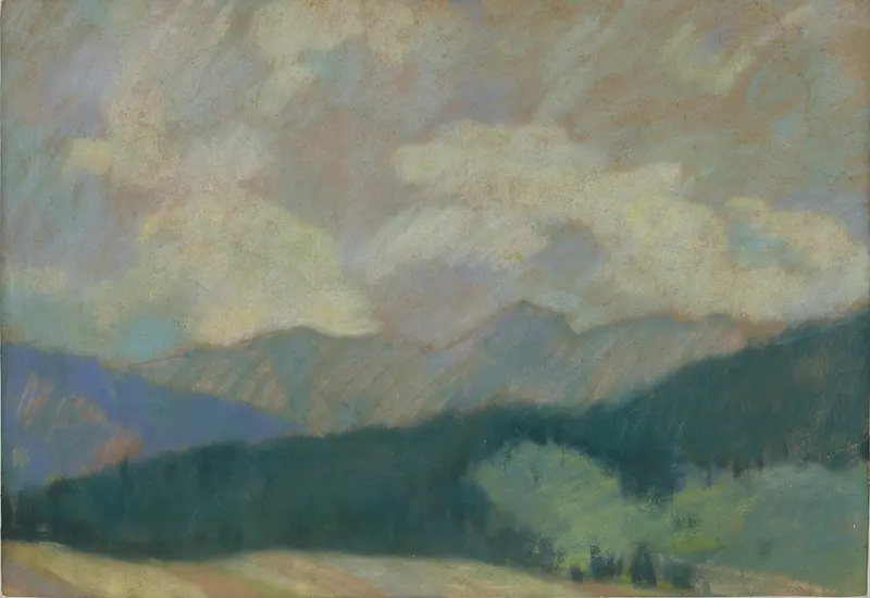 Horská krajina by Zolo Palugyay, expressionism, vibrant landscape with rolling hills
