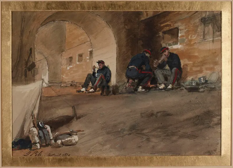 A landscape painting by Isidore Pils depicting a serene outdoor scene.