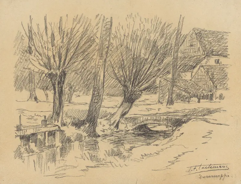Landscape with willows and a canal by Jean-François Taelemans, oil painting