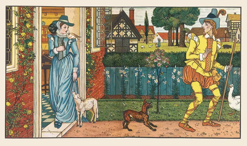 Walter Crane's 'Goody Two Shoes Pl 3' features whimsical characters in a vibrant setting.