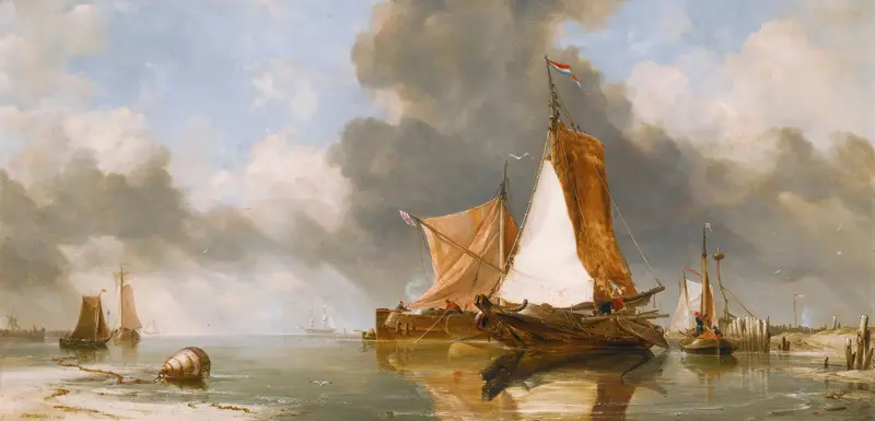 A Dutch Calm, Zuider Zee Fishing Craft by Edward William Cooke, oil on canvas