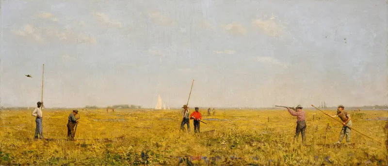 Thomas Eakins' painting 'Pushing for Rail' captures a dynamic moment in American history.