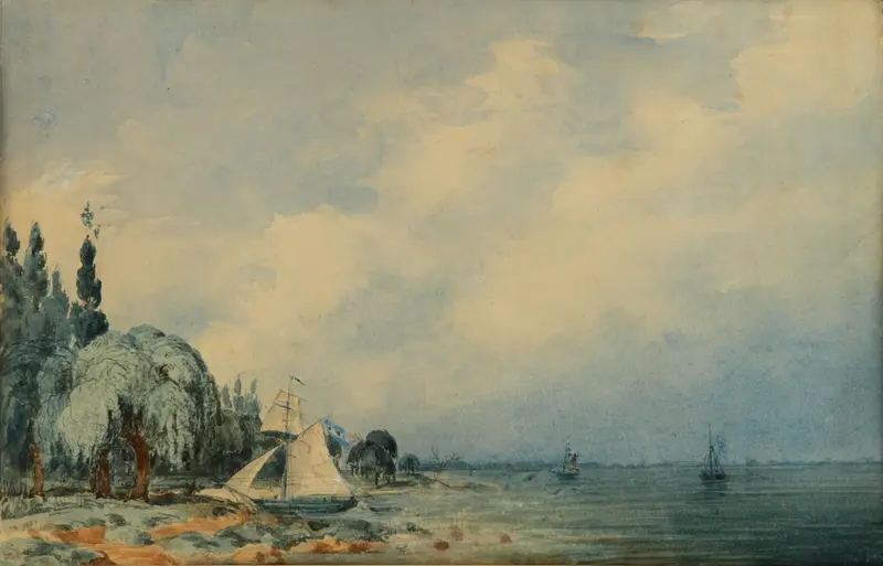 Coastal landscape with hills and sea by Prilidiano Pueyrredòn, oil on canvas