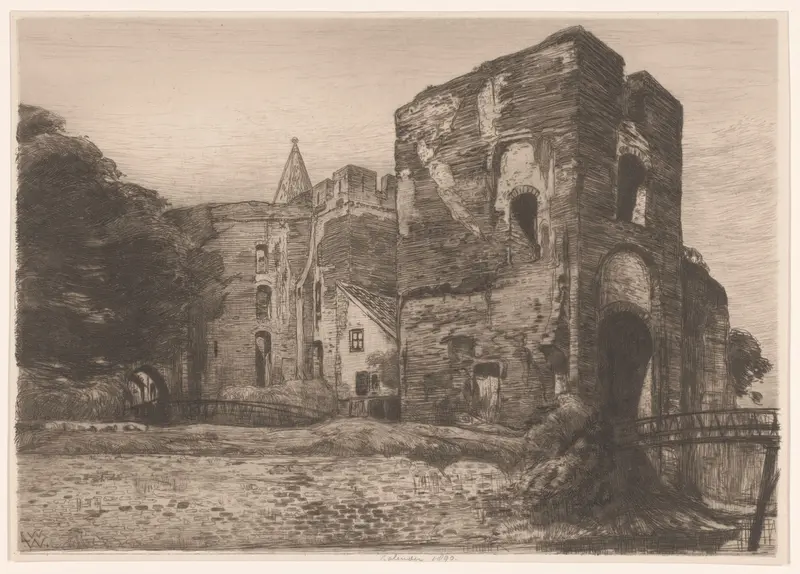 Ruïne van Kasteel Brederode in Santpoort by Willem Wenckebach, watercolor on paper, depicting castle ruins in a landscape.