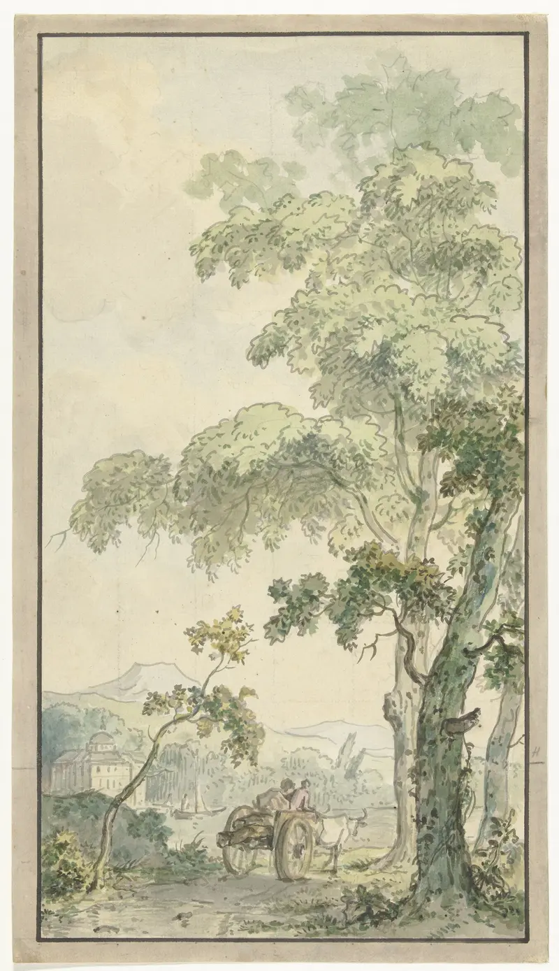 Landscape design with a cart, watercolor on paper by Jurriaan Andriessen